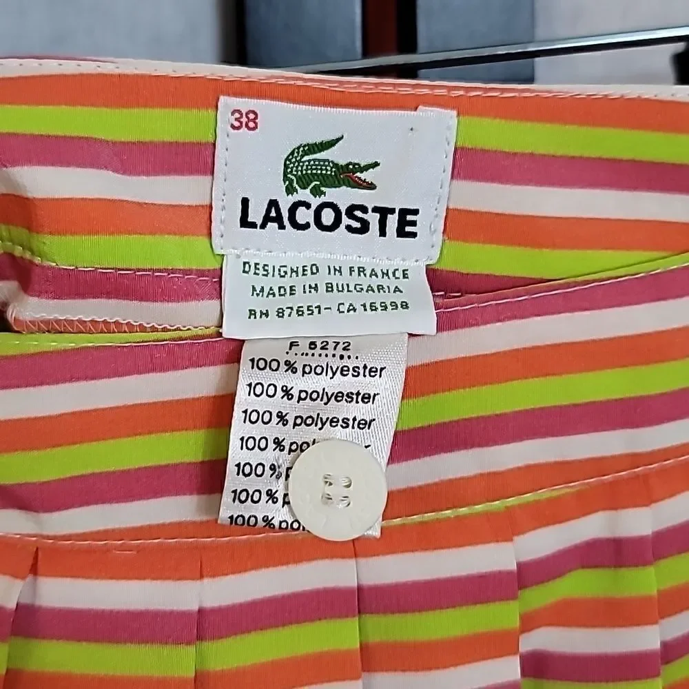 Vintage LACOSTE PINK GREEN STRIPE SHORT PLEAT SKIRT
